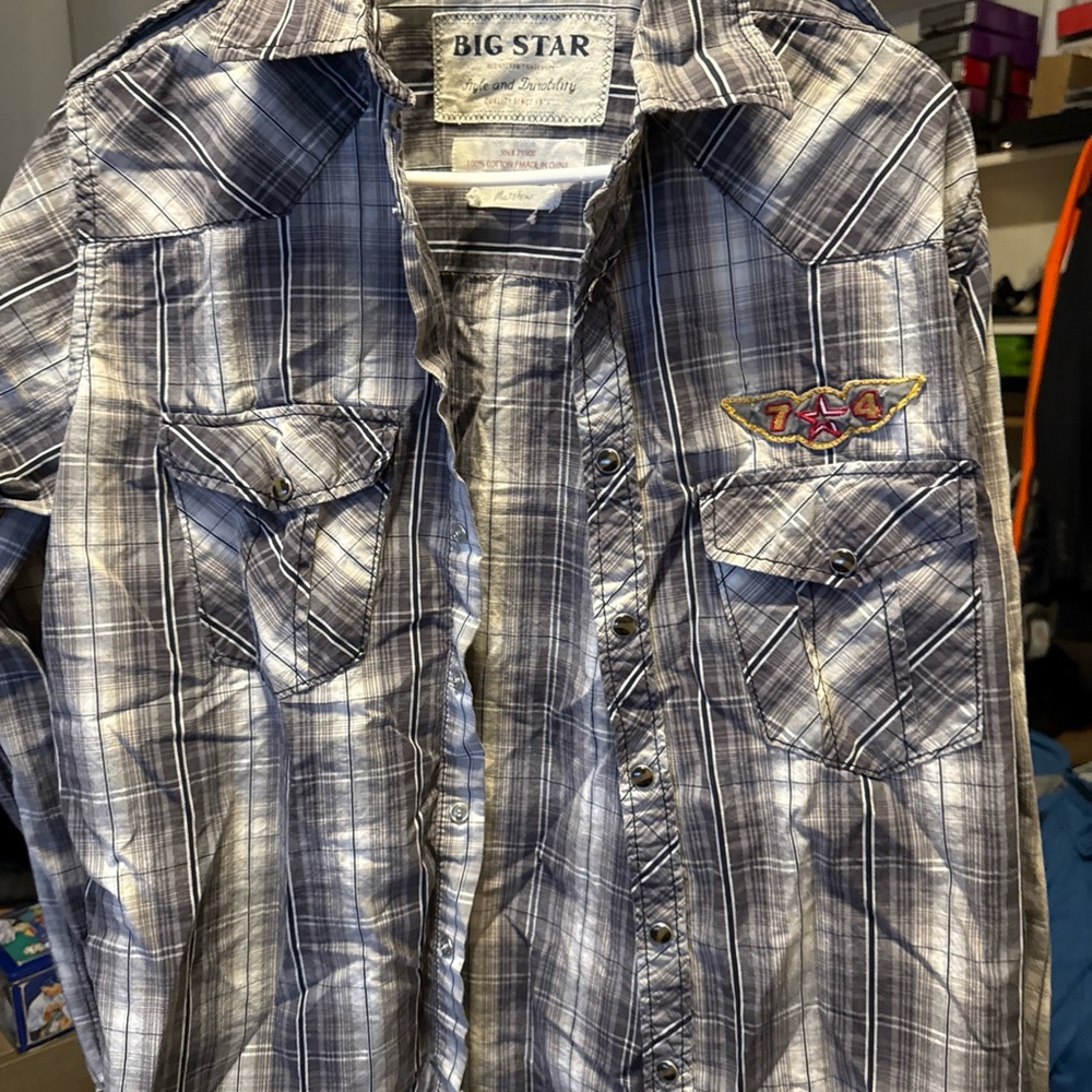 Big Star Casual Button Down Shirt Black and Gray